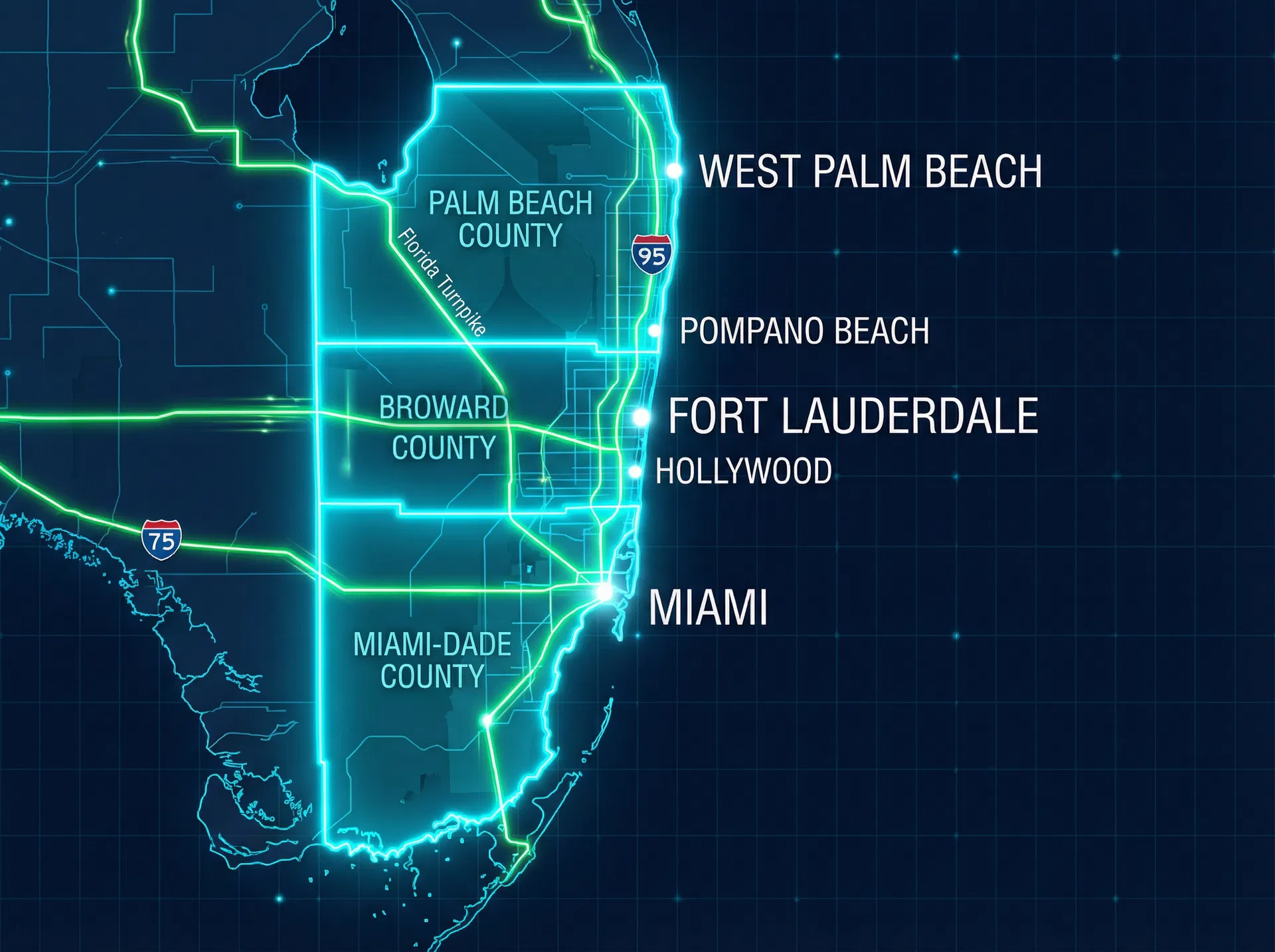 Red Hook Recovery service area map covering Broward, Miami-Dade, and Palm Beach counties